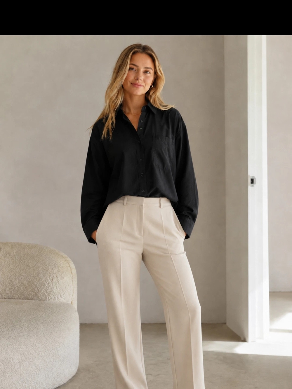 SPANX Women's Black Poplin Faux Placket (See Pic For Tags) Shirt Sz Lg